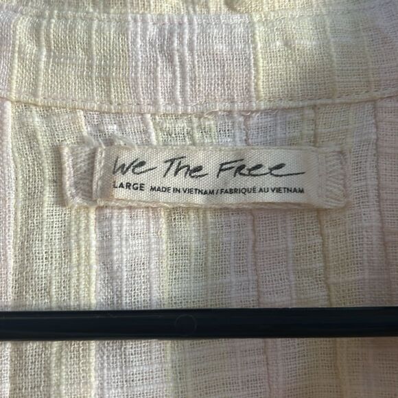 Free People We the Free Away at Sea Striped Frayed Hem Linen Blend Shirt Size L - Picture 5 of 7
